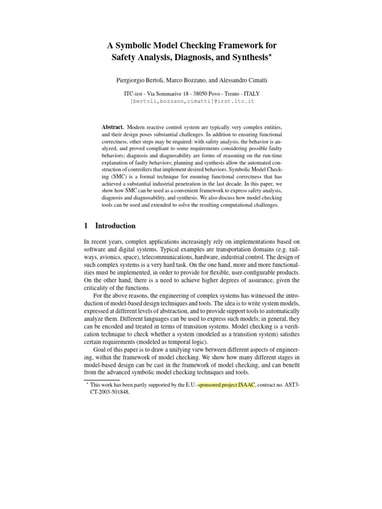 A Symbolic Model Checking Framework For Safety Analysis, Diagnosis, And ...