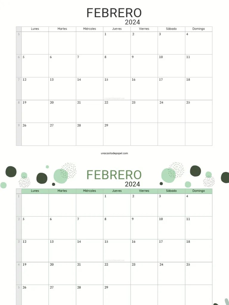 Calendario Febrero 2024 - UnaCasitaDePapel | PDF