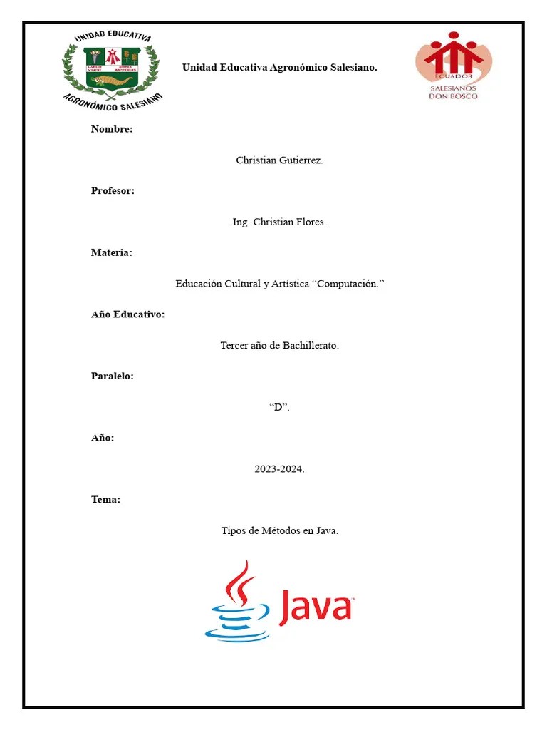 Metodos De Java 1 | PDF | Objeto (informática) | Método (programación ...