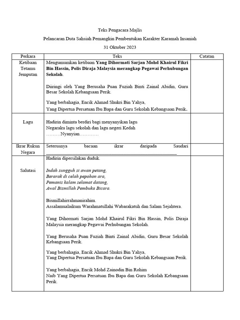 Teks Pengacara Majlis | PDF