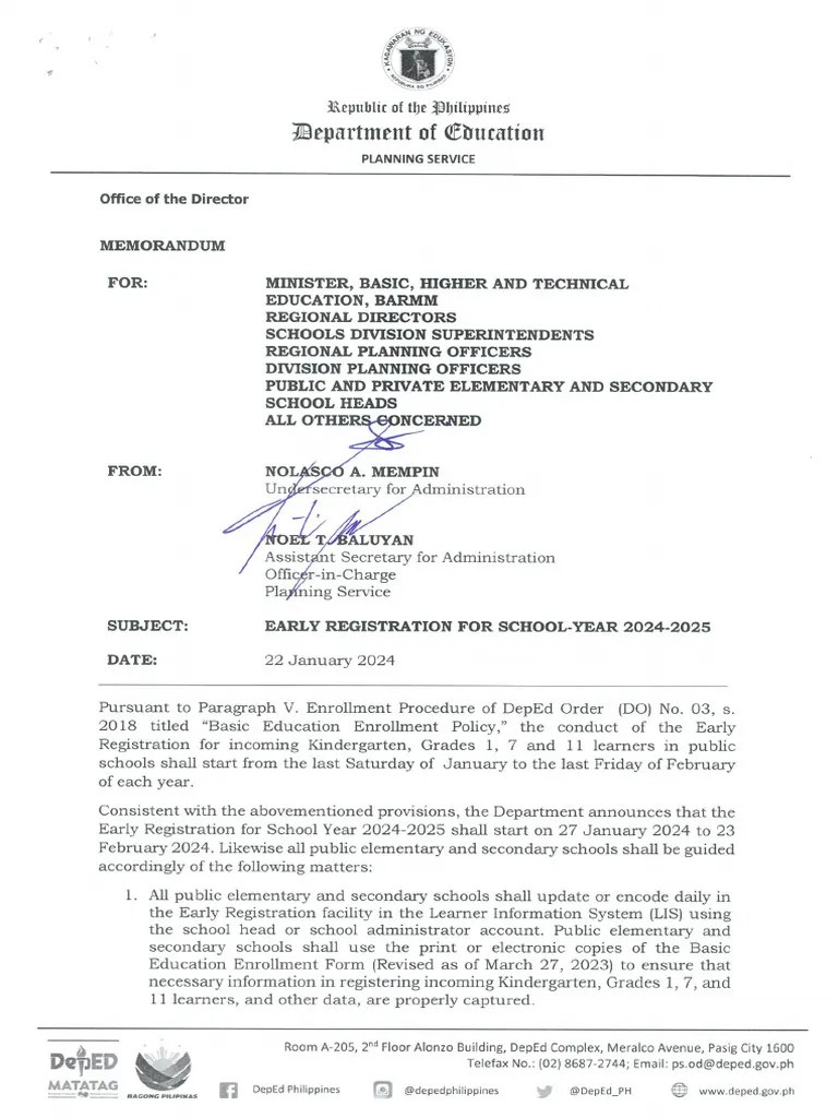 Early Registration For SY 2024 2025 | PDF