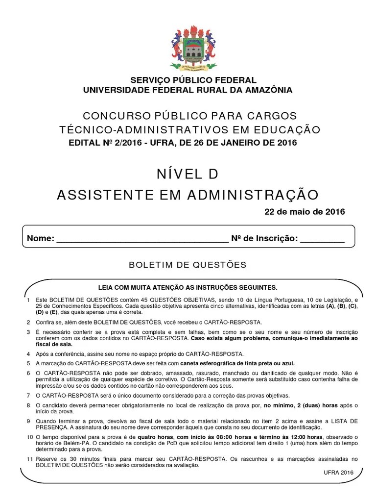 Prova De Assistente Em Administracao - D | PDF | Desenvolvimento ...