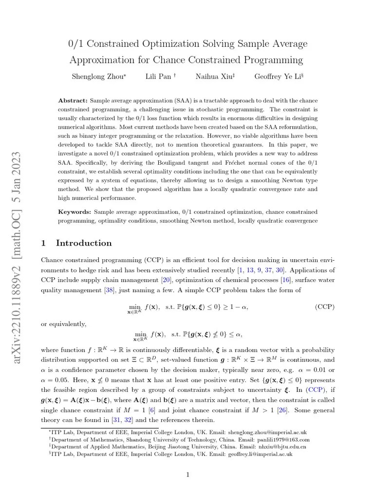 Constrained Optimization Solving Sample Average Aproximation CCP | PDF ...