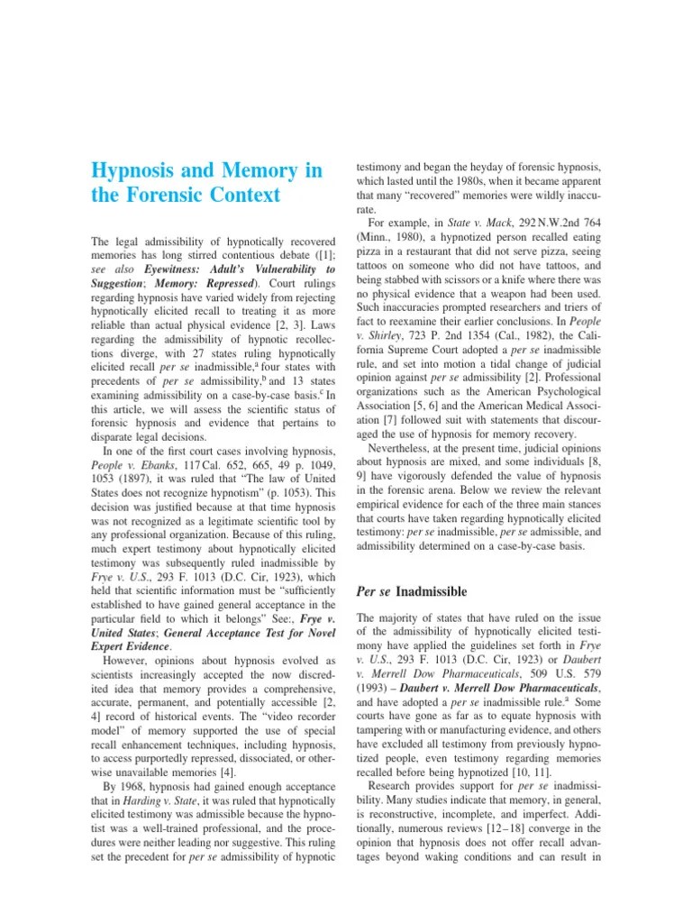 Lynn2013 Hypnosis And Memory In The Forensic Context | PDF | Hypnosis ...