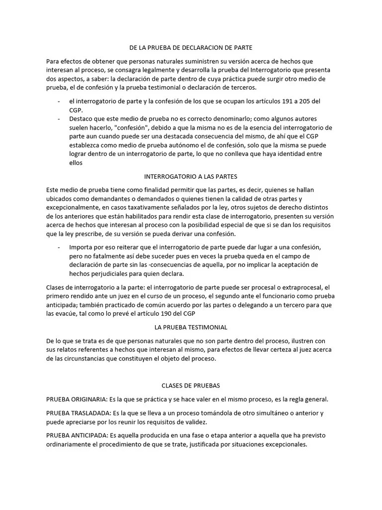 De La Prueba De Declaracion De Parte | PDF | Evidencia (ley) | Principios éticos