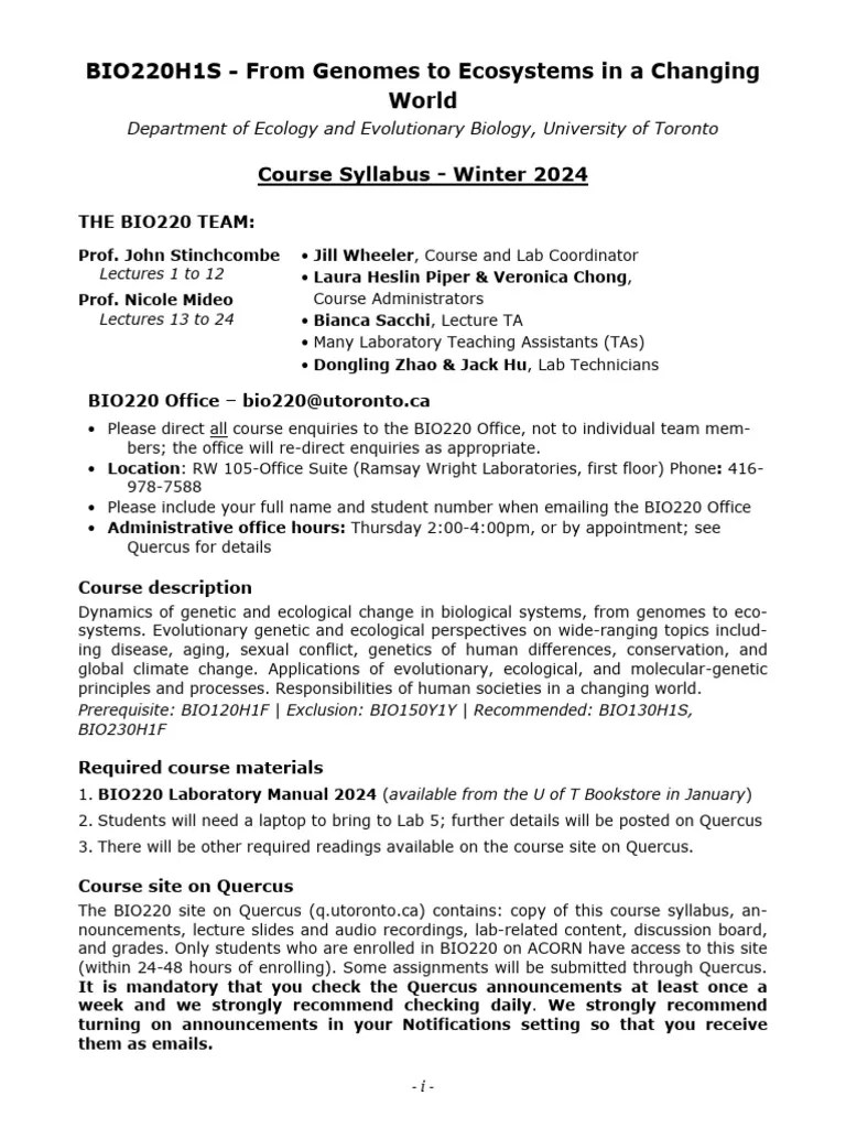 BIO220Winter2024 Syllabus | PDF | Plagiarism | Lecture