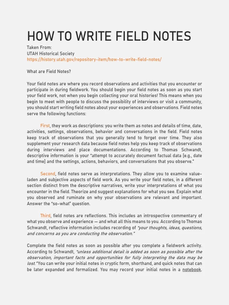 How To Write Field Notes | PDF