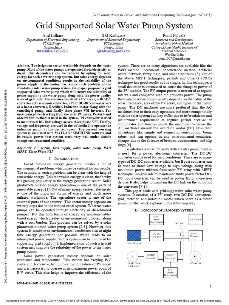 Grid Supported Solar Water Pump System | PDF