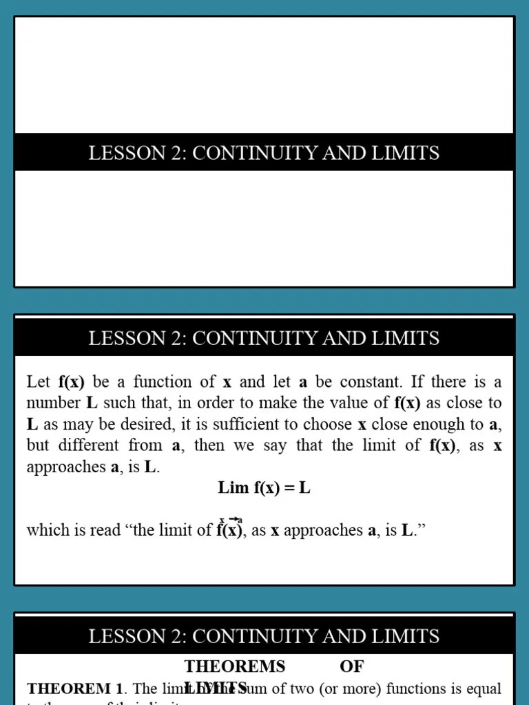 Lesson 02 Continuity And Limits | PDF | Continuous Function | Limit ...