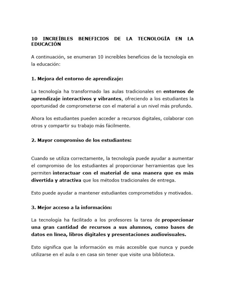 10 Increíbles Beneficios De La Tecnología En La Educación | PDF | Salón ...