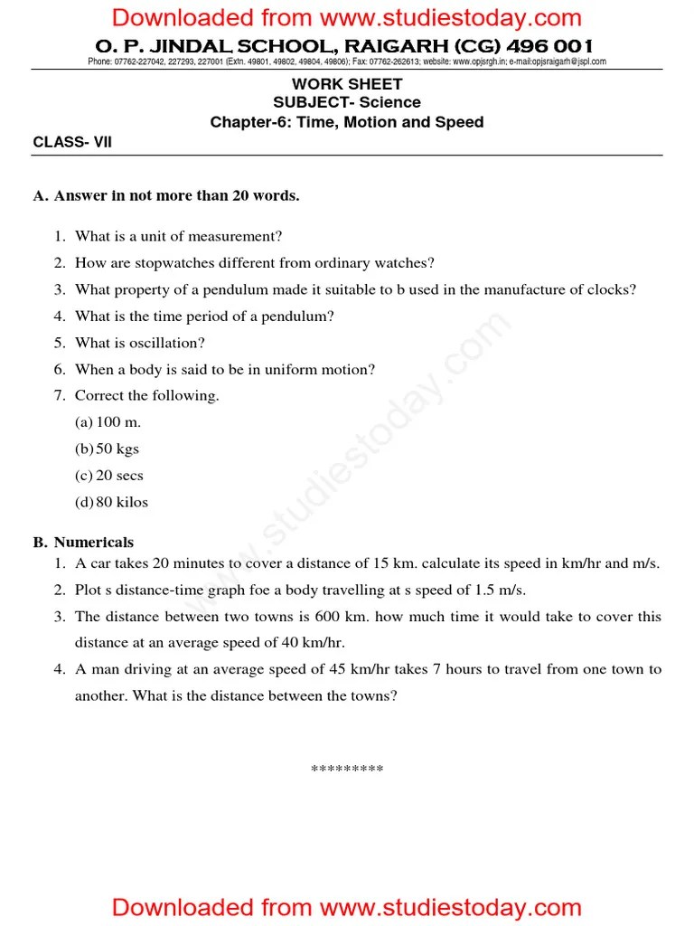 CBSE Class 7 Science - Time, Motion And Speed | PDF