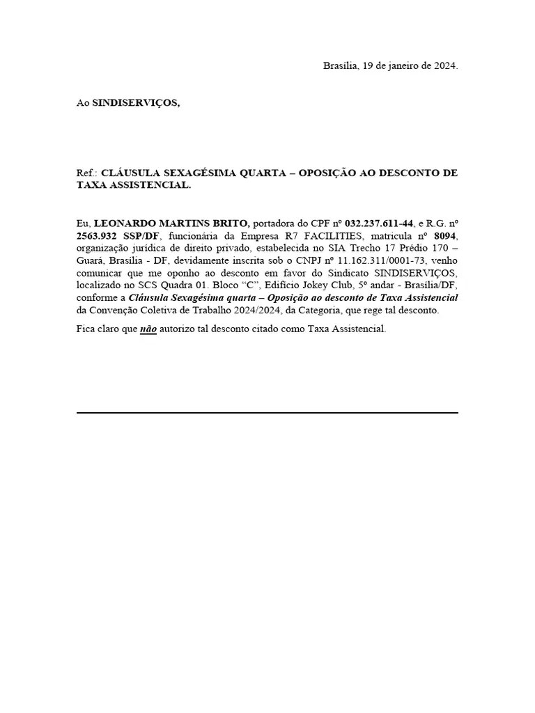 Carta Sindicato 2024 | PDF