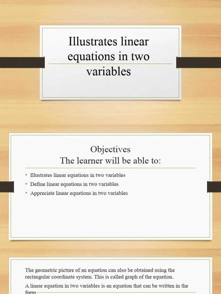 Illustrates Linear Equations In Two Variables | PDF