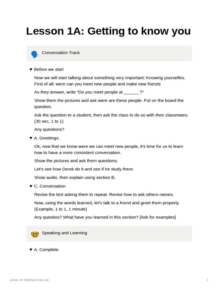 Lesson 1A Getting To Know You | PDF | Question | Human Communication