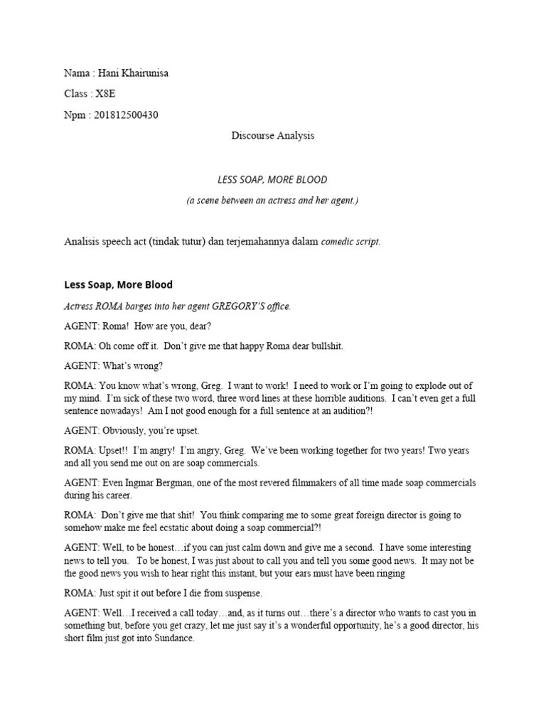 DISCOURSE ANALYSIS SPEECH ACT ANALYSIS | PDF | Human Communication ...