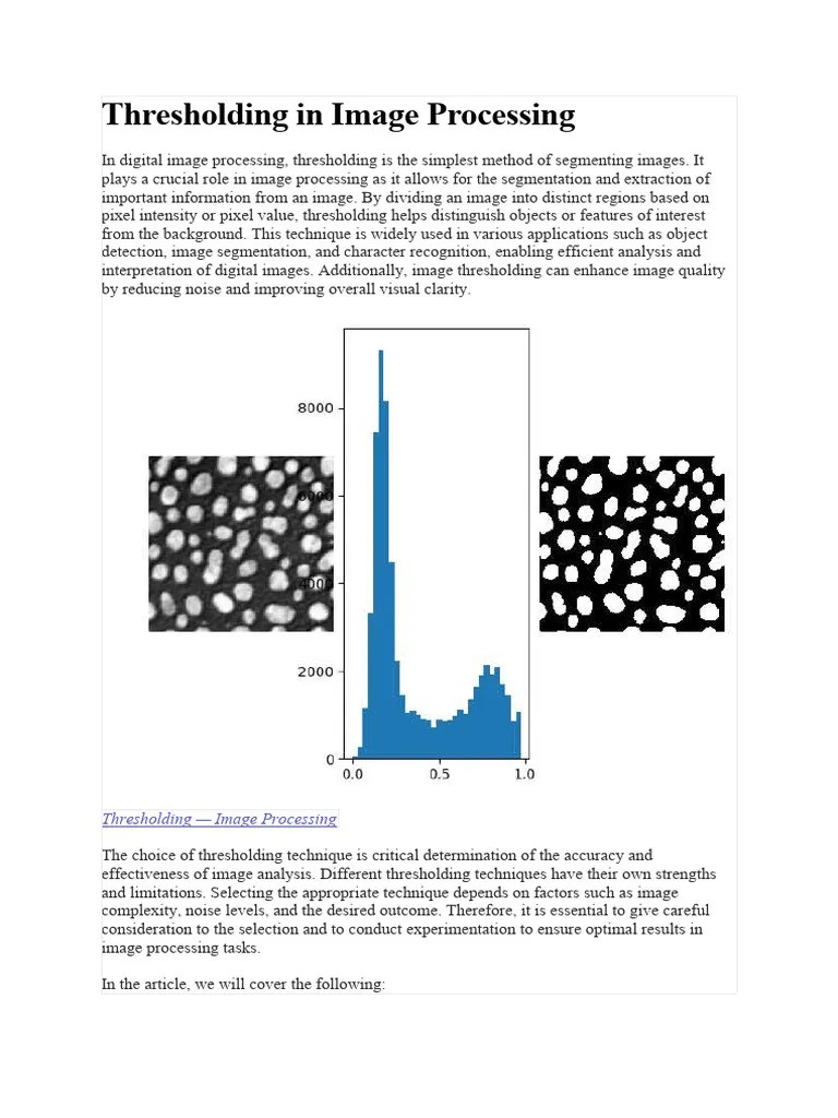 Thresholding In Image Processing | PDF | Image Segmentation | Computer ...