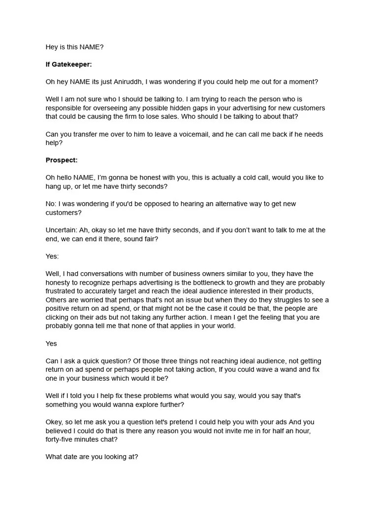 Cold Call Script | PDF | Career & Growth | Social Science