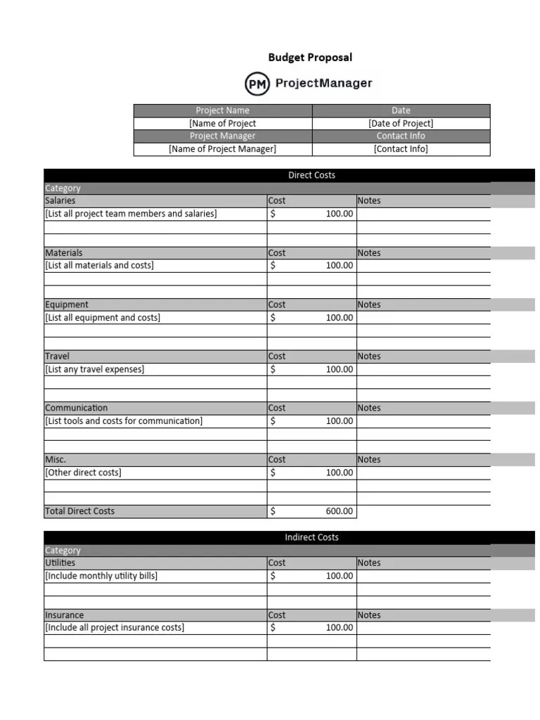 Free Budget Proposal Template For Excel ProjectManager-WLNK | PDF