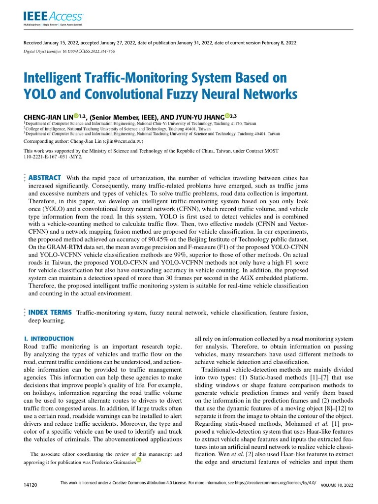 Intelligent Traffic-Monitoring System Based On YOLO And Convolutional ...