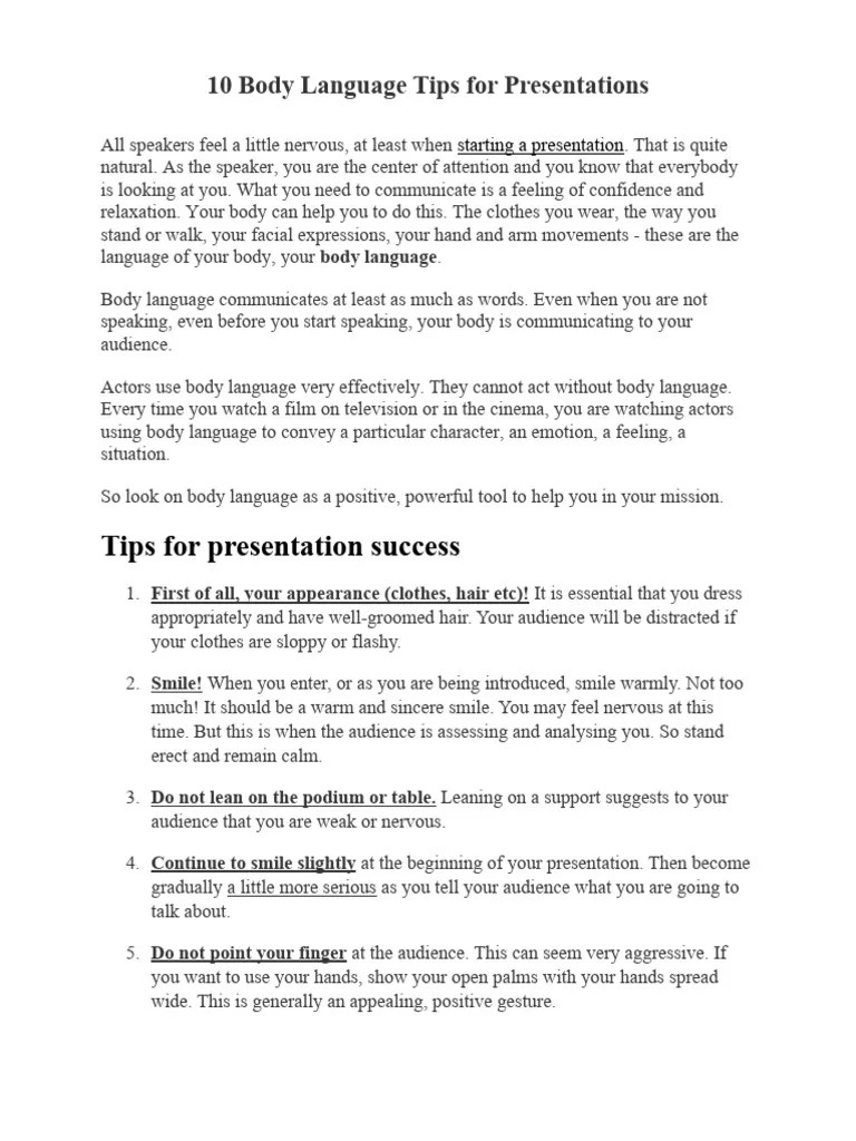 10 Tips Of Body Language | PDF | Body Language | Human Communication