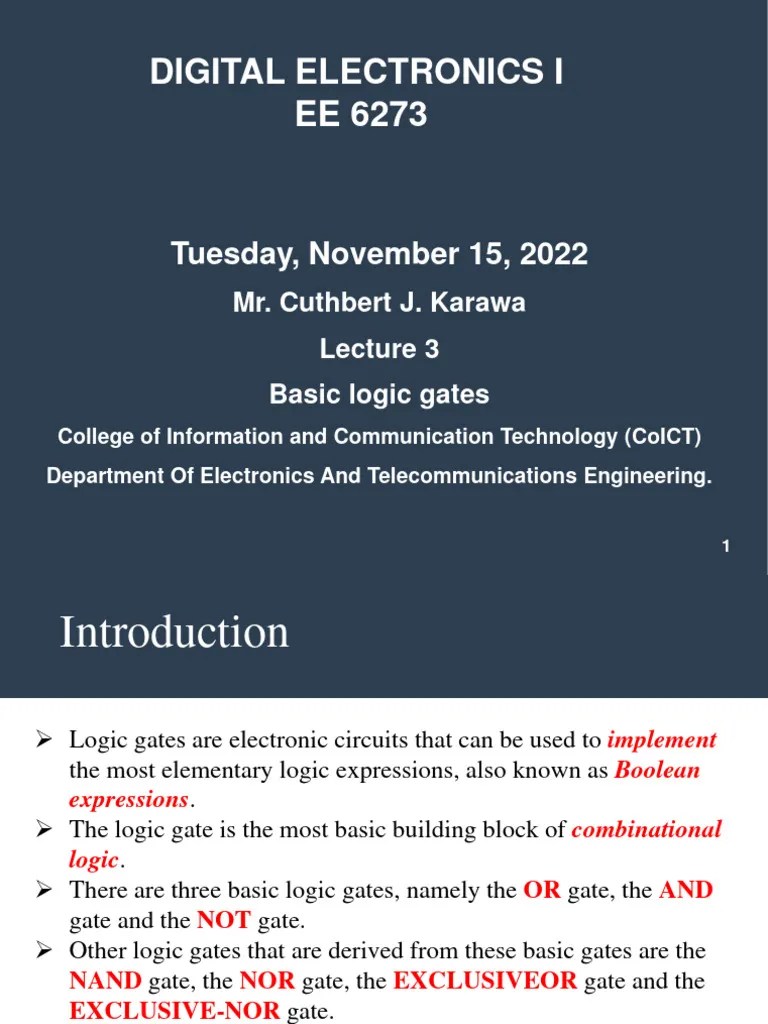 Lecture 3 - Basic Logic Gate | PDF | Logic Gate | Mathematical Logic