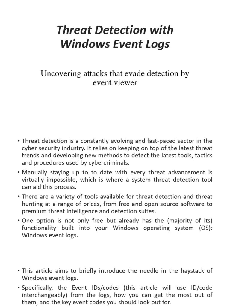 Uncovering Attacks That Evade Detection By Event Viewer | PDF | Threat ...