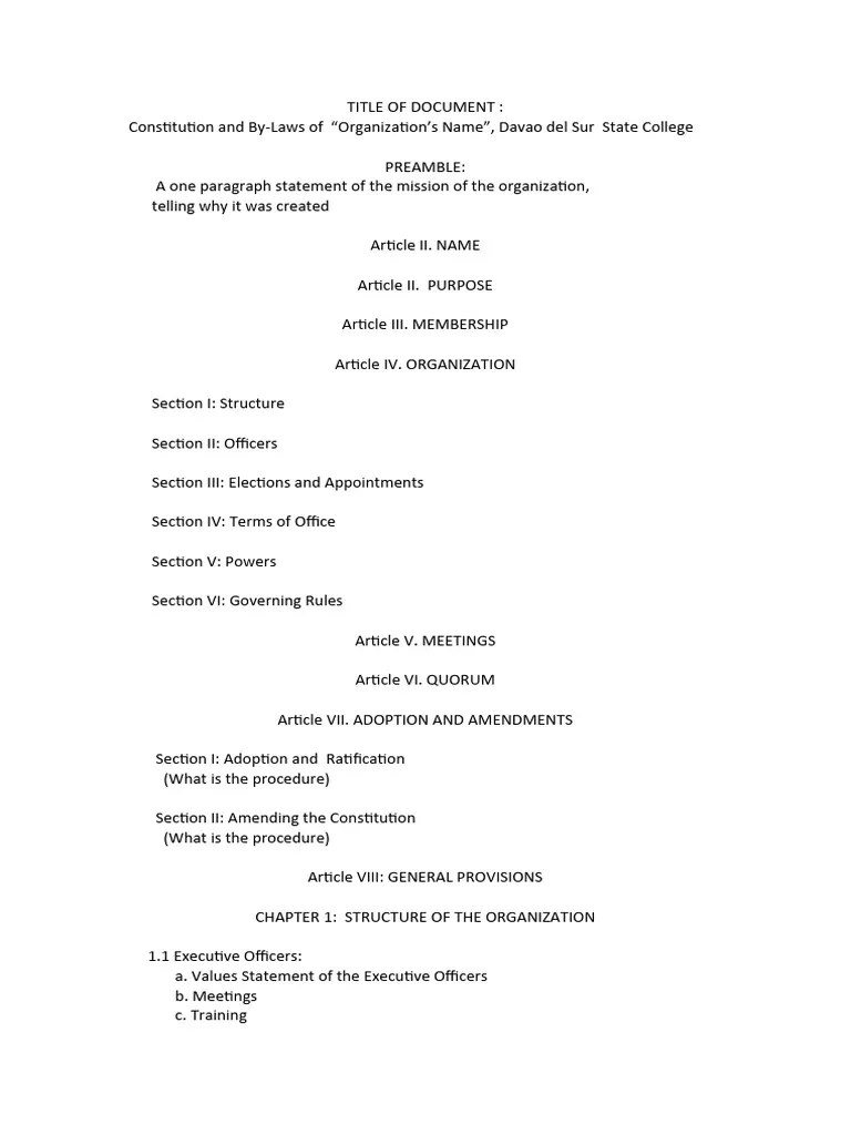Constitution-and-By-Laws-Format | PDF | Article Two Of The United States Constitution | Constitution