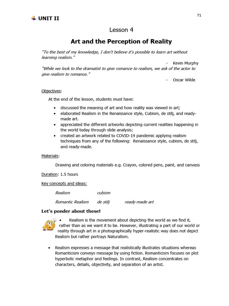Lesson 4 Art And The Perception Of Reality | PDF