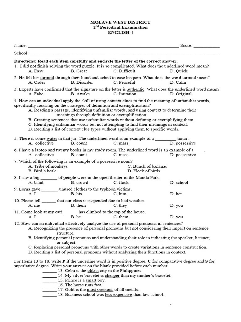 Q2 English-4 | PDF | Grammatical Tense | Word