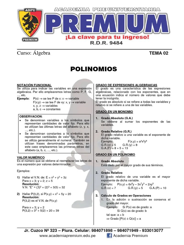 Tema 02 De Algebra - Expresiones Algebraicas | PDF | Variable (Matemáticas) | Objetos Matemáticos
