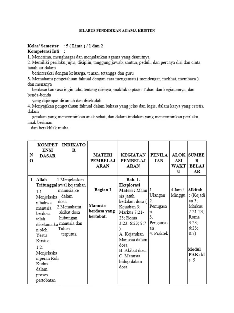 Silabus Pendidikan Agama Kristen 5 | PDF