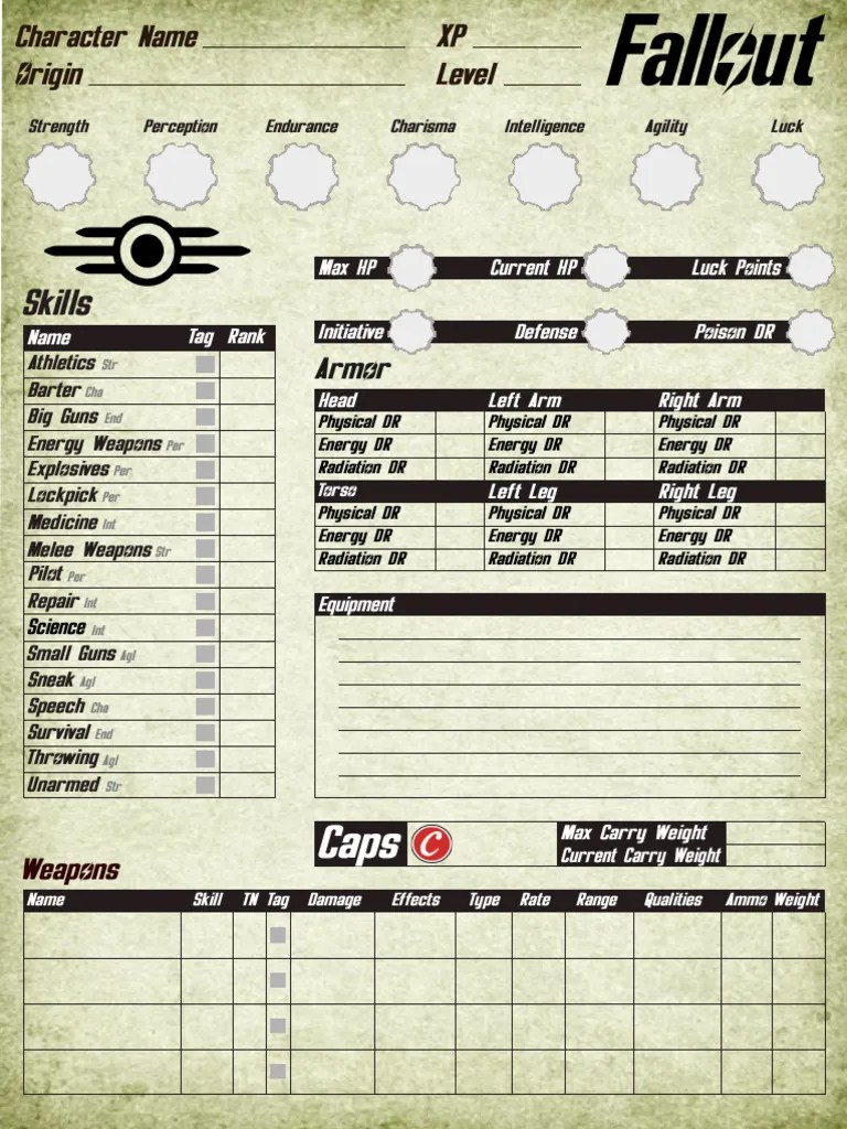 Fallout Character Sheet Og Skills 2 | PDF