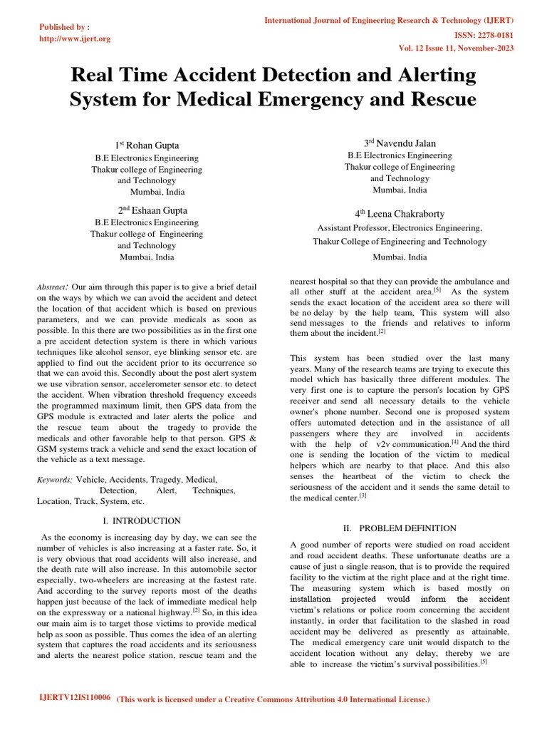Real Time Accident Detection And Alerting System For Medical Emergency And Rescue ...