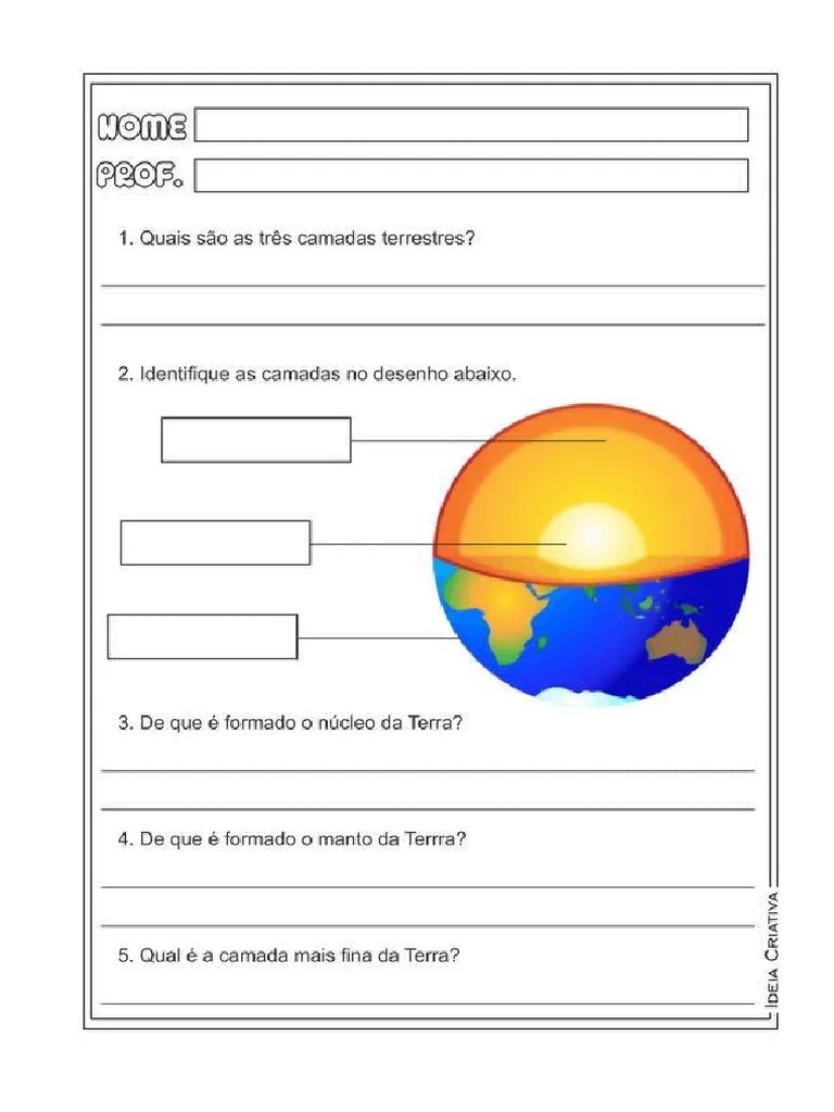 Atividade 6 Ano (Estrutura Da Terra) | PDF