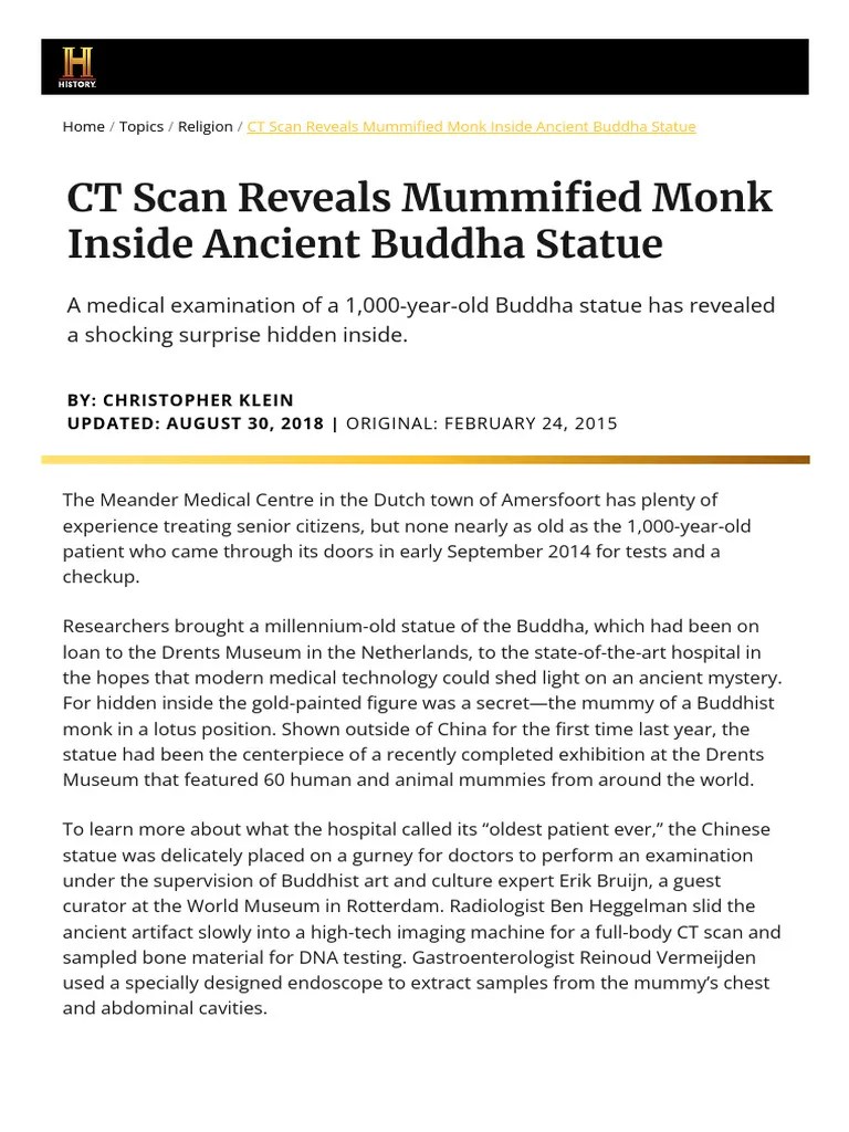 CT Scan Reveals Mummified Monk Inside Ancient Buddha Statue - HISTORY ...