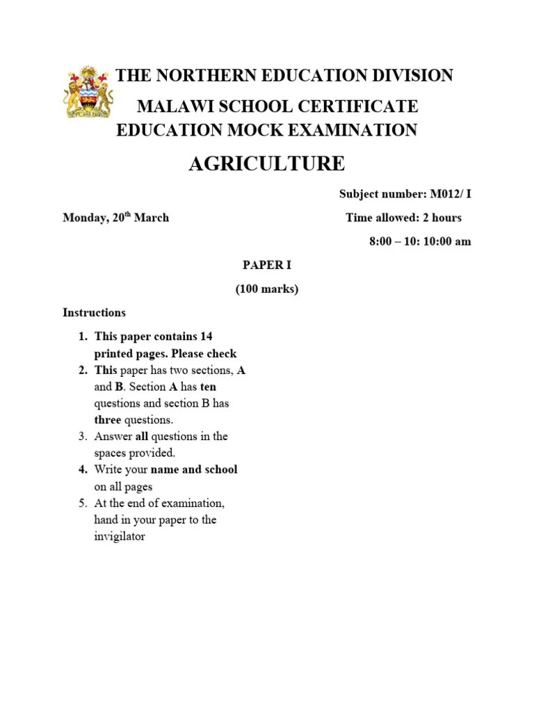 2023 Ned Mock Agriculture Paper 1 - Copy-2-1 | PDF | Soil | Agriculture