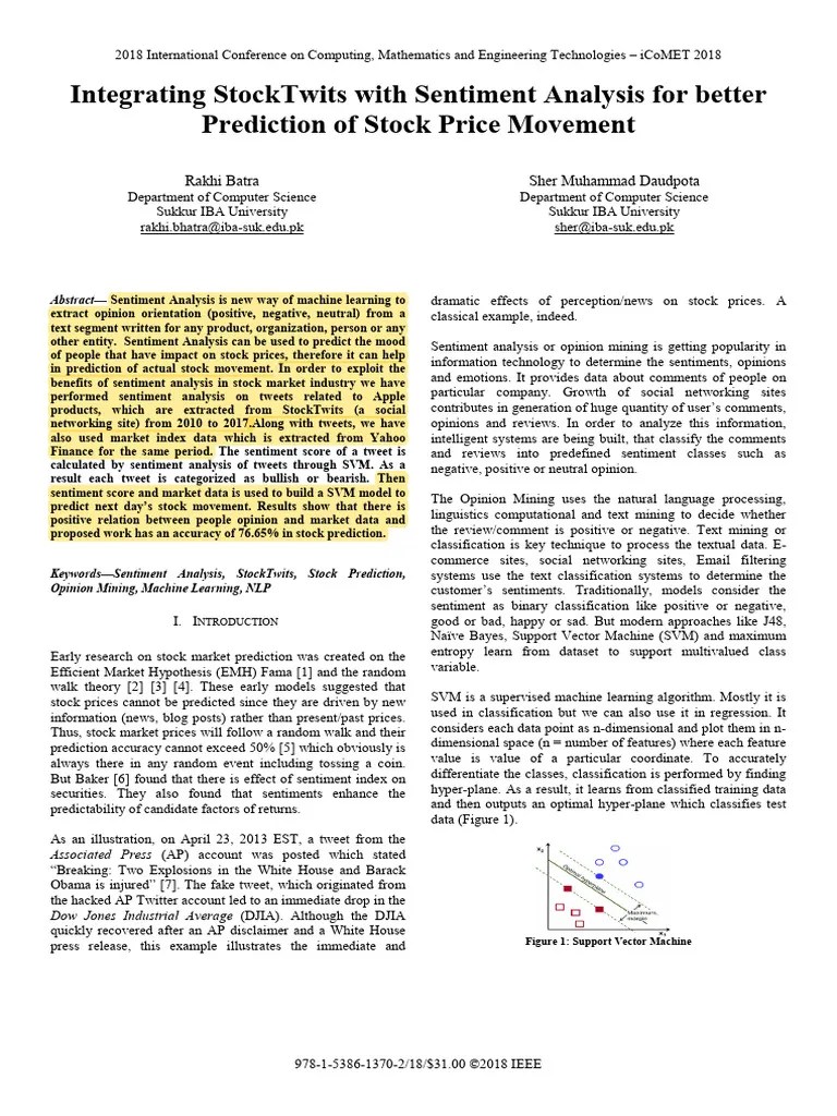 Integrating StockTwits With Sentiment Analysis For Better Prediction Of Stock Market Movement ...