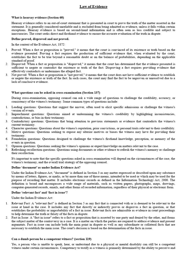 Law Of Evidence | PDF | Burden Of Proof (Law) | Evidence (Law)