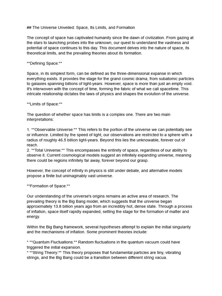 ## The Universe Unveiled - Space, Its Limits, And Formation | PDF ...