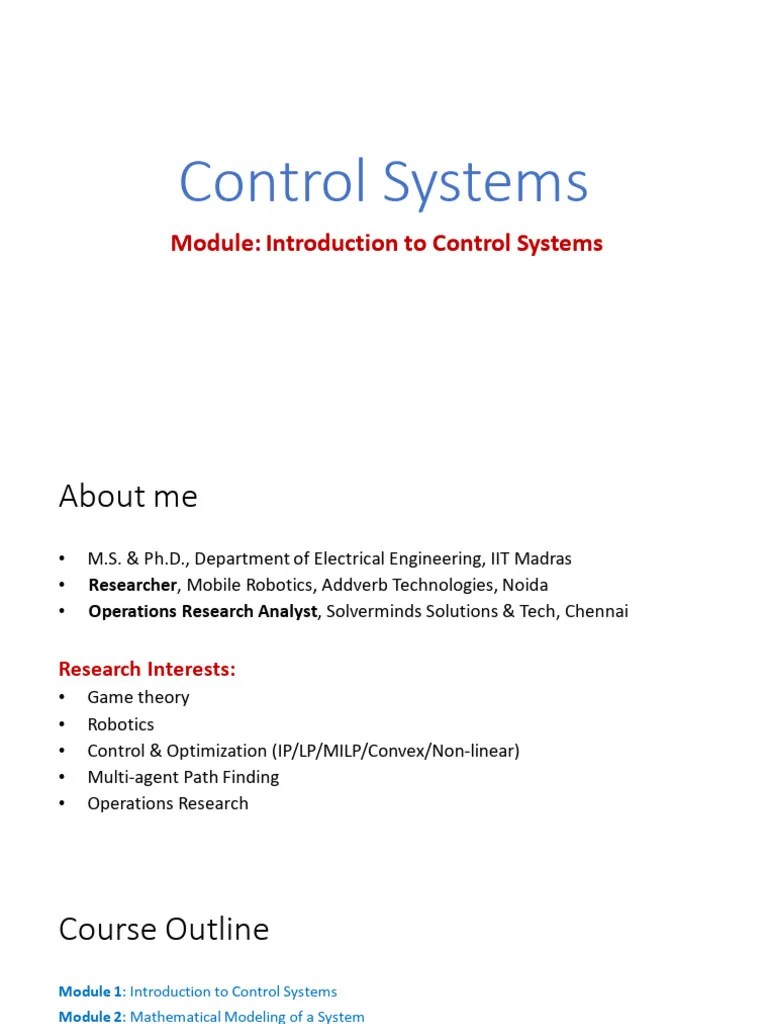 Introduction To Control Systems | PDF | Control Theory | Feedback