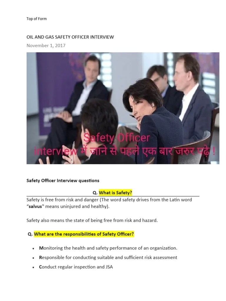 Oil And Gas Safety Officer Interview | PDF | Scaffolding | Carbon Monoxide
