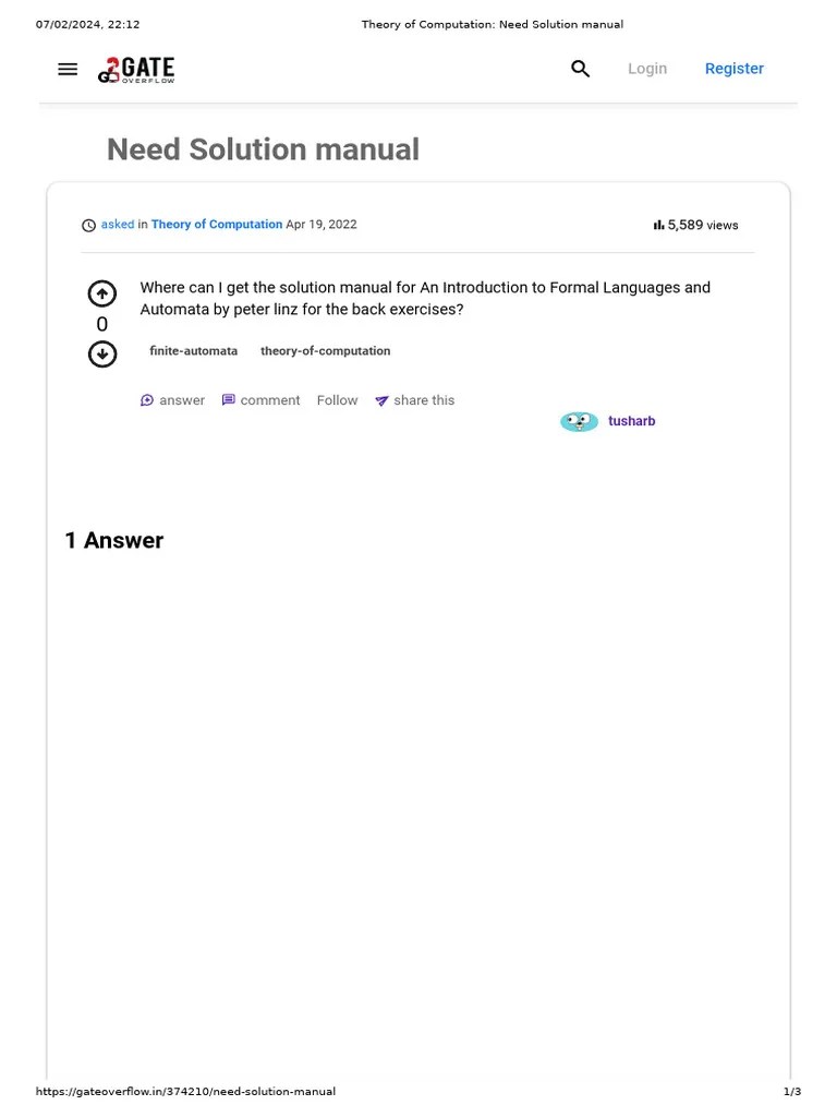 Theory Of Computation - Need Solution Manual | PDF | Theory Of ...