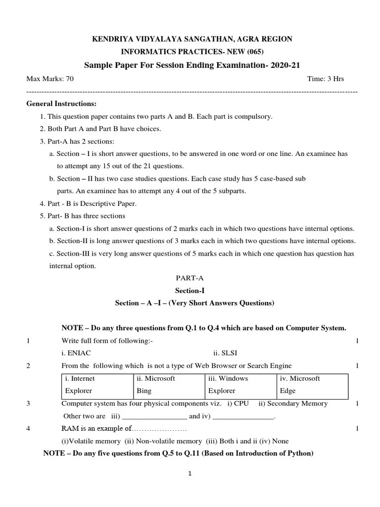 Class 11 IP Sample Paper Paper | PDF | Relational Database ...