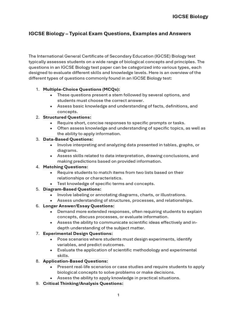 IGCSE Biology - Typical Exam Questions And Worked Examples | PDF ...