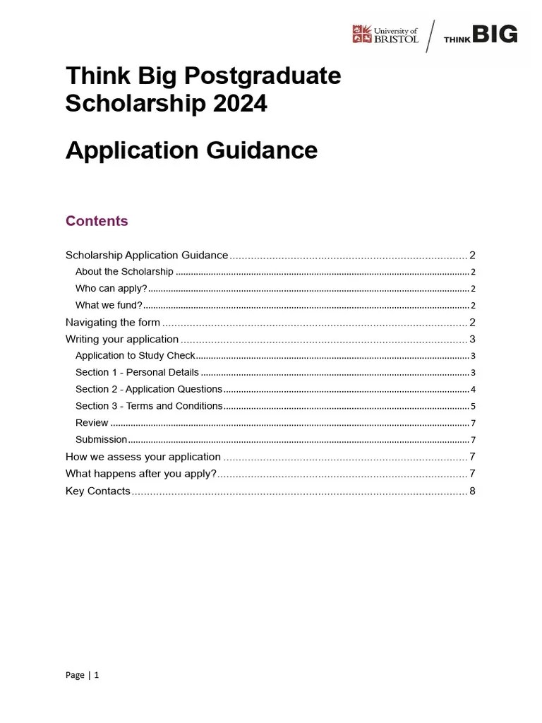 Think Big Postgraduate Scholarship Application Guidance | PDF ...
