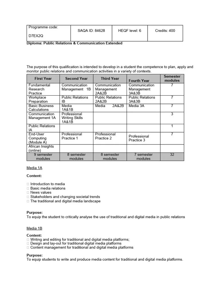Diploma In Public Relations Communication Extended 1 | PDF | Public ...