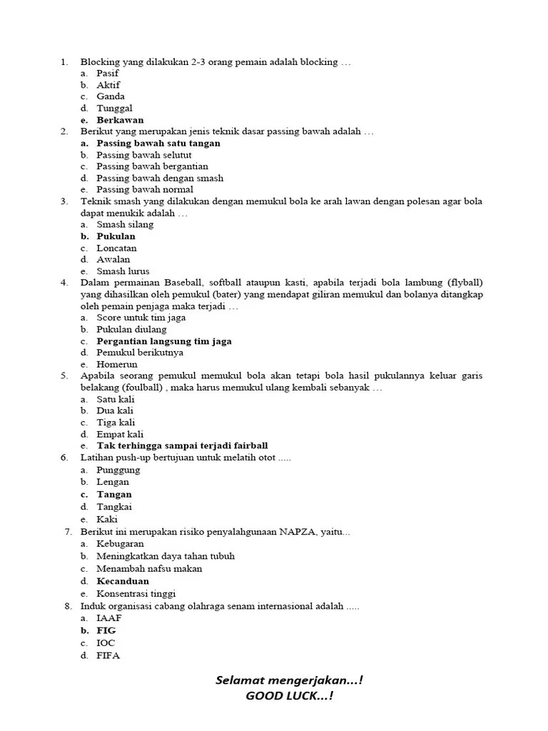 Naskah Soal PJOK 12 PAT 2023-2024 Dan Kunci Jawaban | PDF