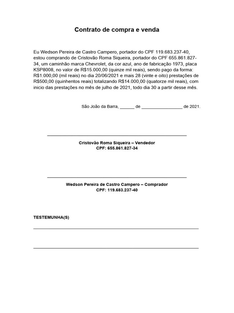 Contrato De Compra E Venda - Caminhão | PDF