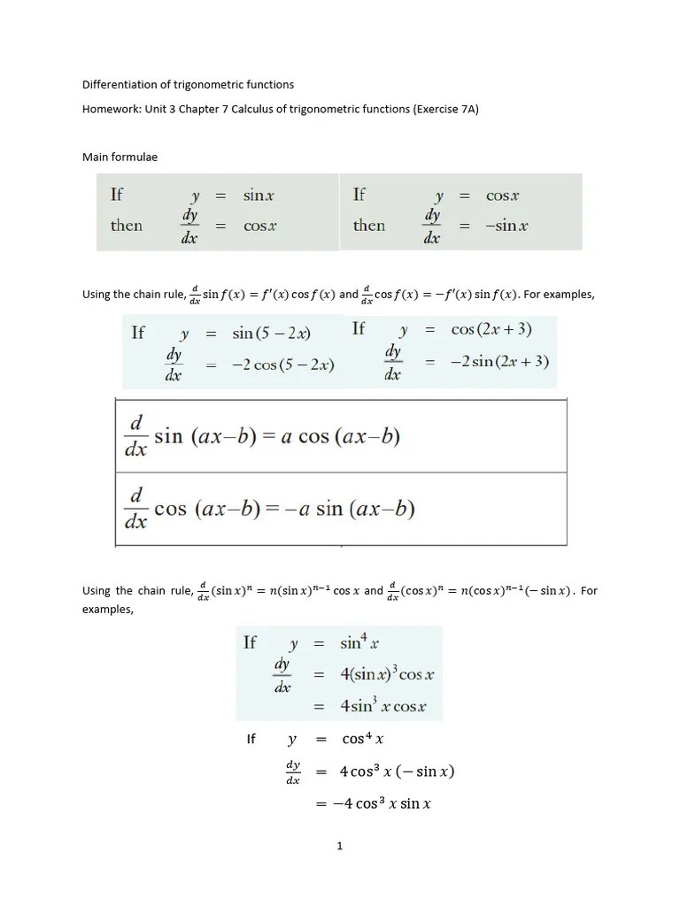 4 Differentiation Of Trigonometric Functions | PDF