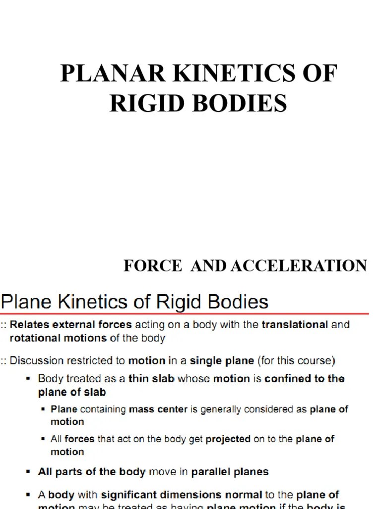Kinetics Of Rigid Bodies - Force Acceleration | PDF | Rotation Around A Fixed Axis | Force
